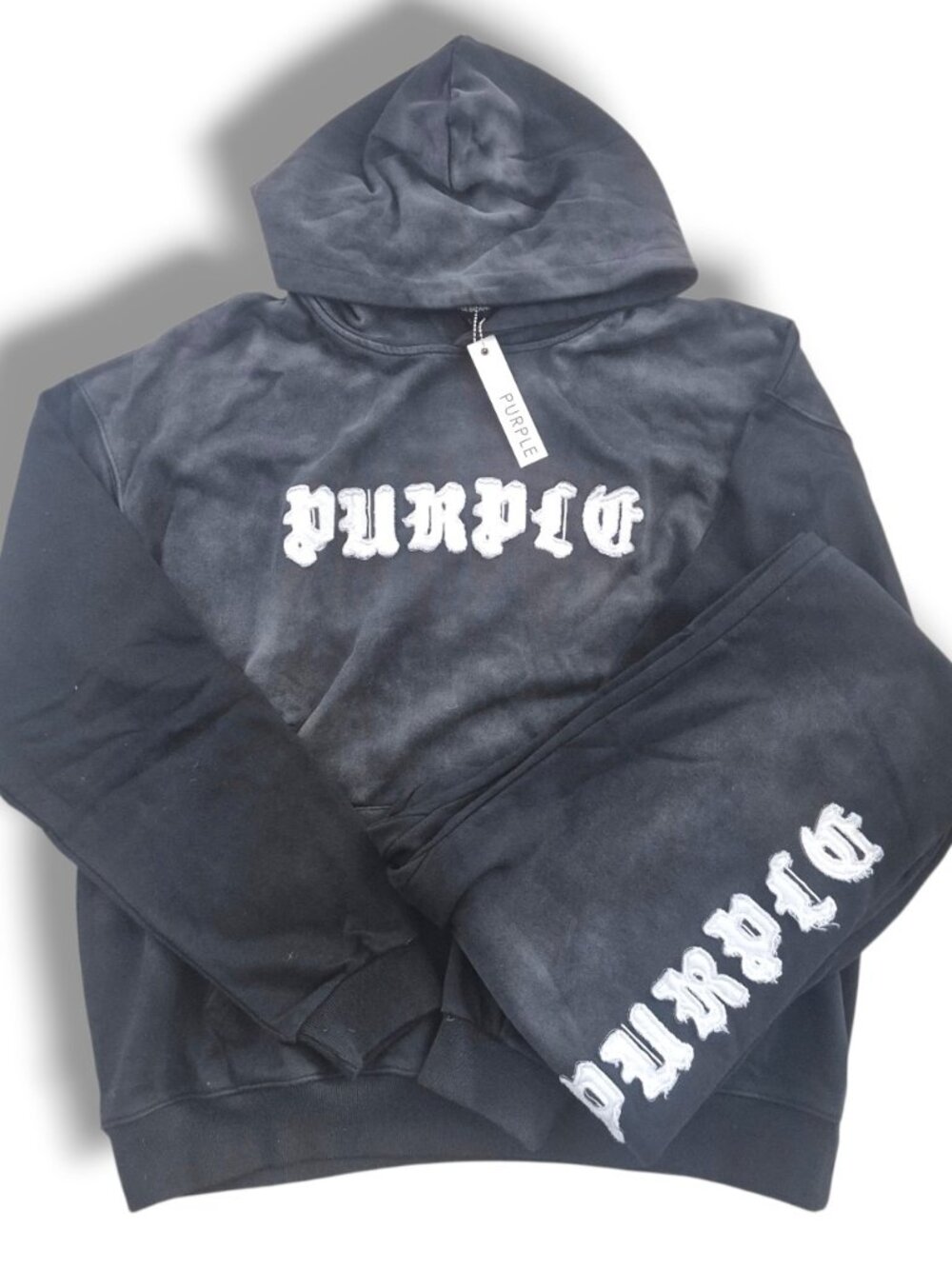 Purple Brand Hoodie and Sweatpants Set Black Sun faded Distressed (L)